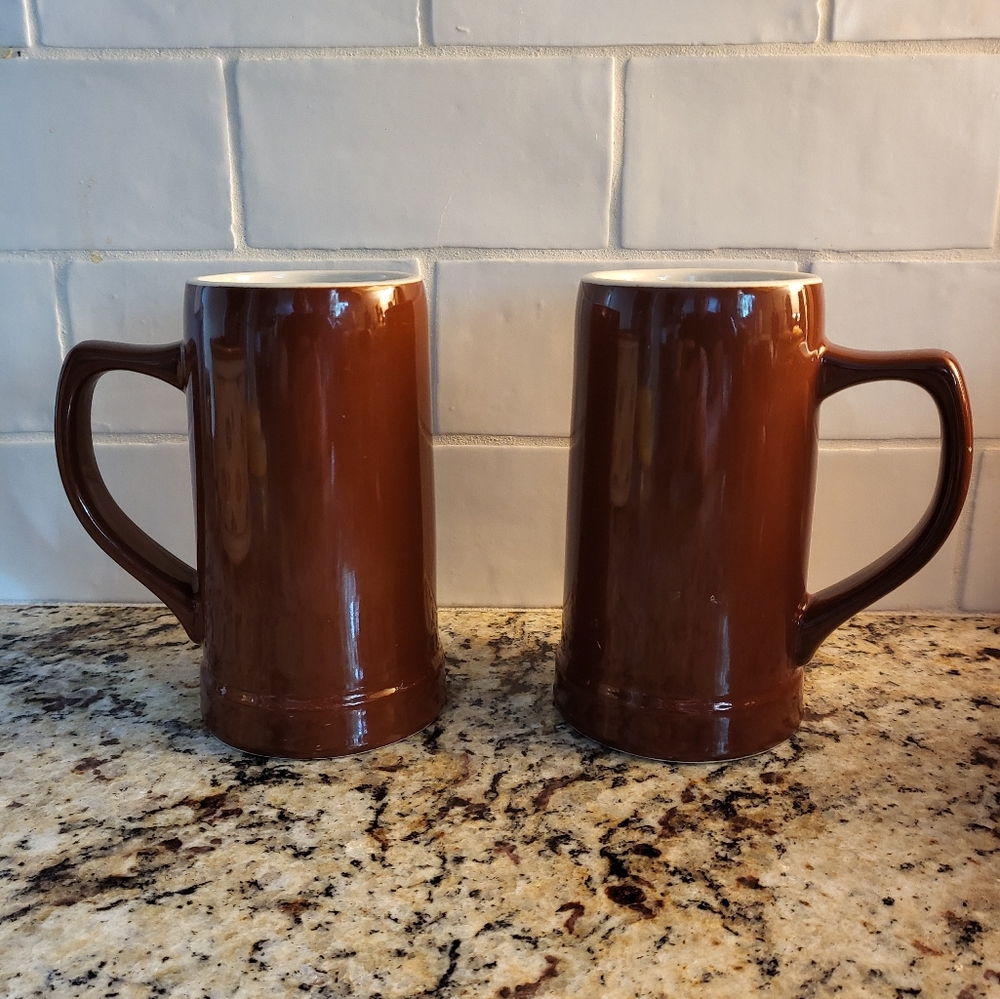 Pair Of Brown HULL 592 Beer Stein Made In USA